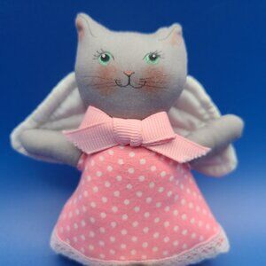 Vintage 1980s Signed Gladys Boalt Cat Angel Ornament Hand-Painted Folk Art AS IS